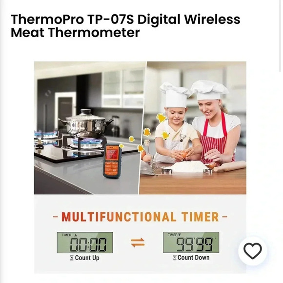 ThermoPro TP-07S Digital Wireless Meat Grilling Thermometer Kitchen Tools NEW - Picture 8 of 15